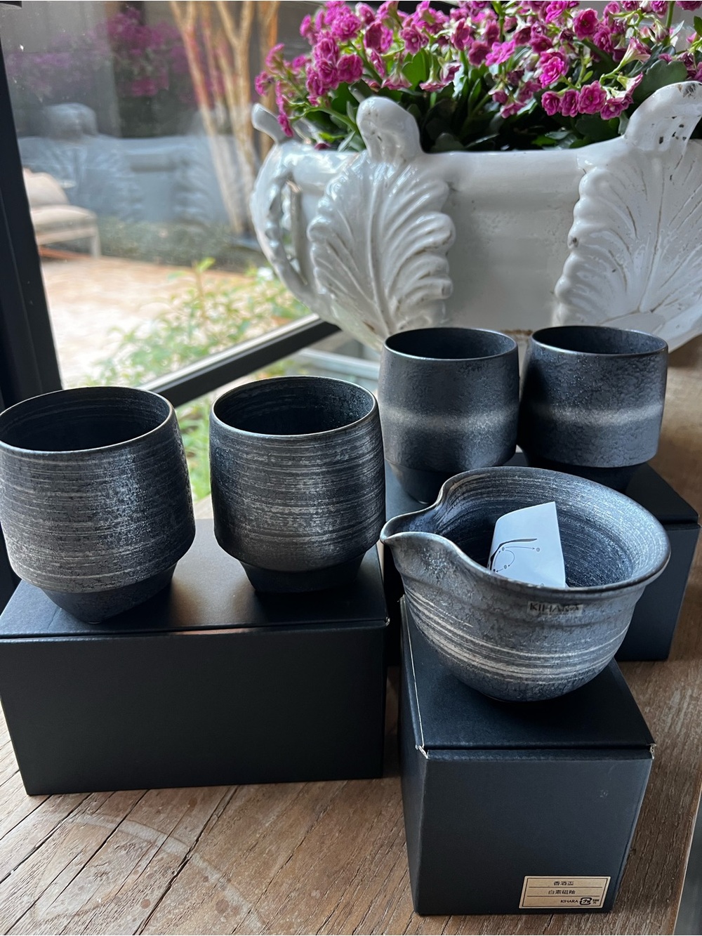 Kihara Koshuhai Sake Coffee Tea Cups (4) with Pourer - Japan Artisans - New